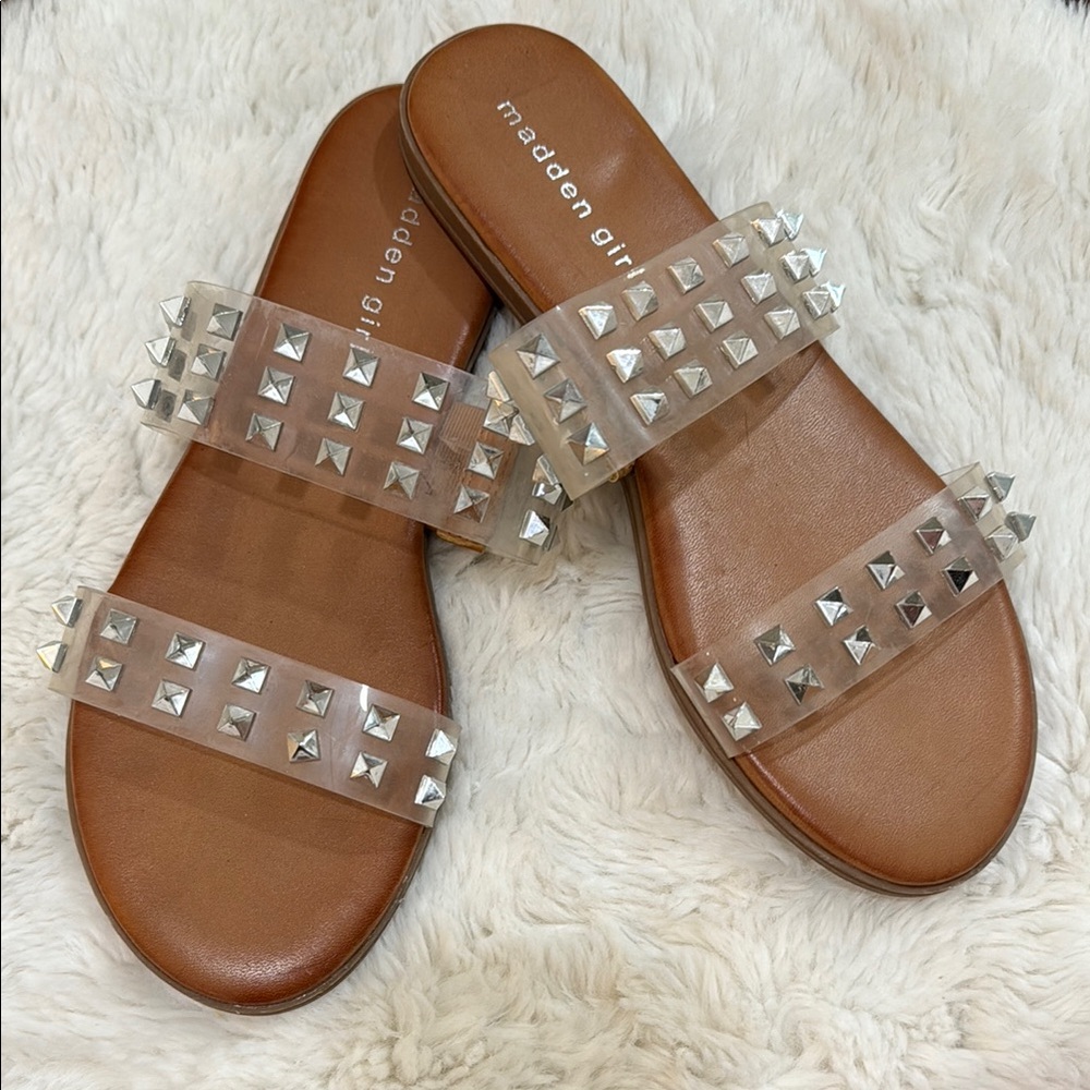 Madden Girl Brown Studded Slide Sandals